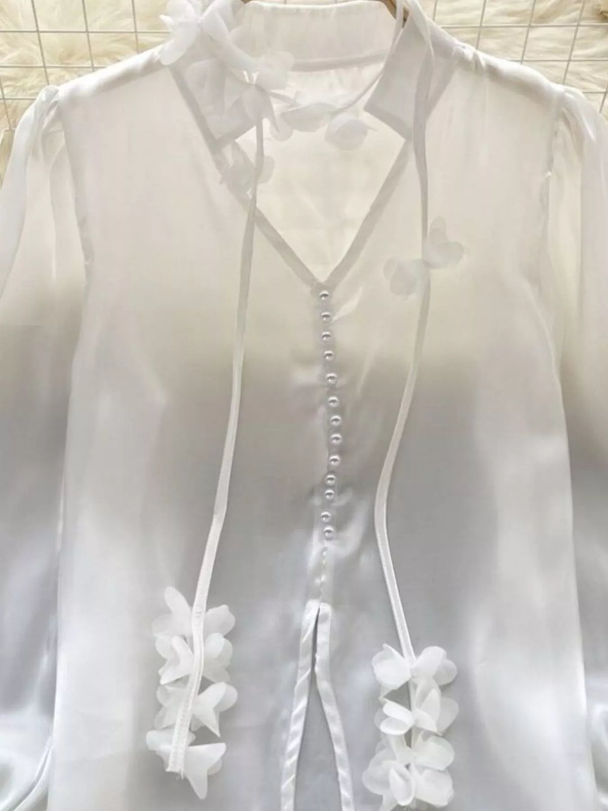 Black sheer floral embellished shirt for evening wear