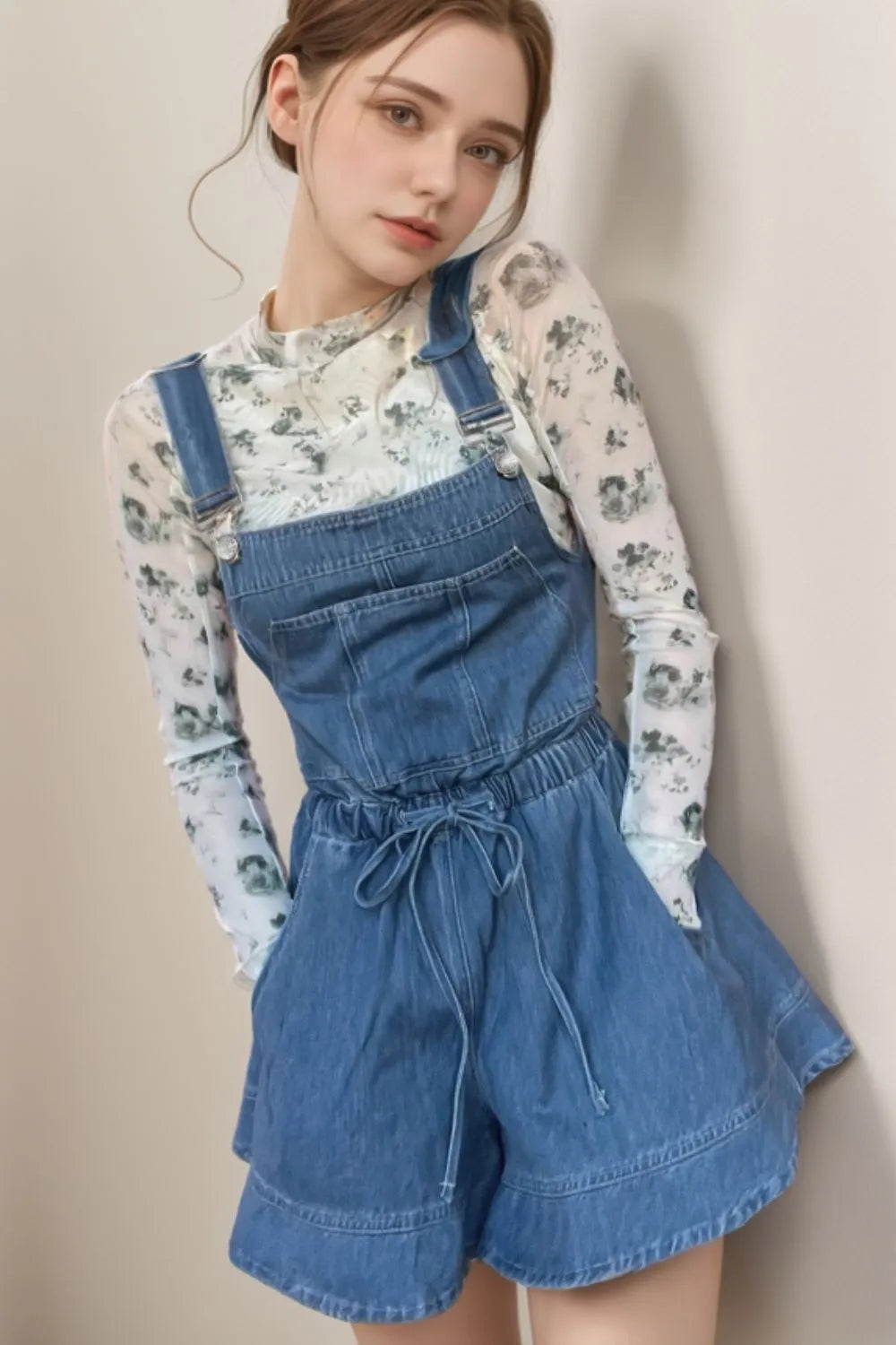 Wide Strap Square Neck Denim Overalls - Fashorio