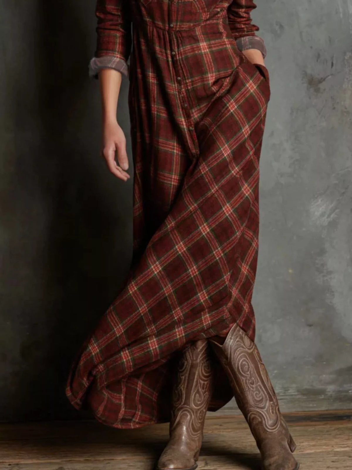 Plaid Button Down Maxi Shirt Dress Plus Size view 11