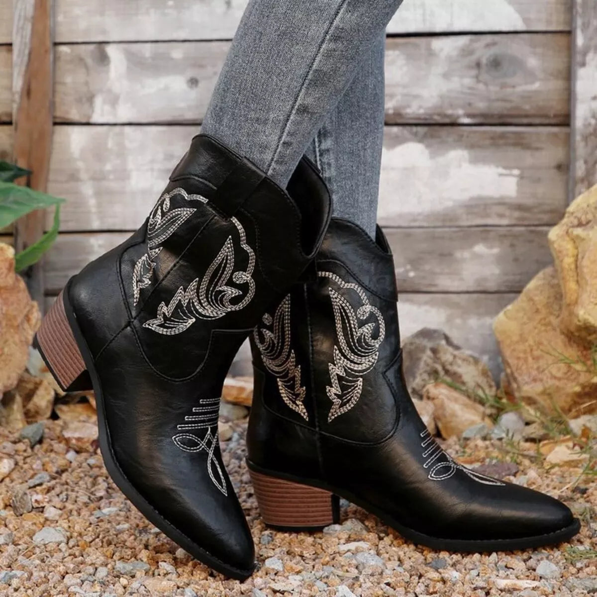 Western Cowboy Boots with Embroidered Design back view