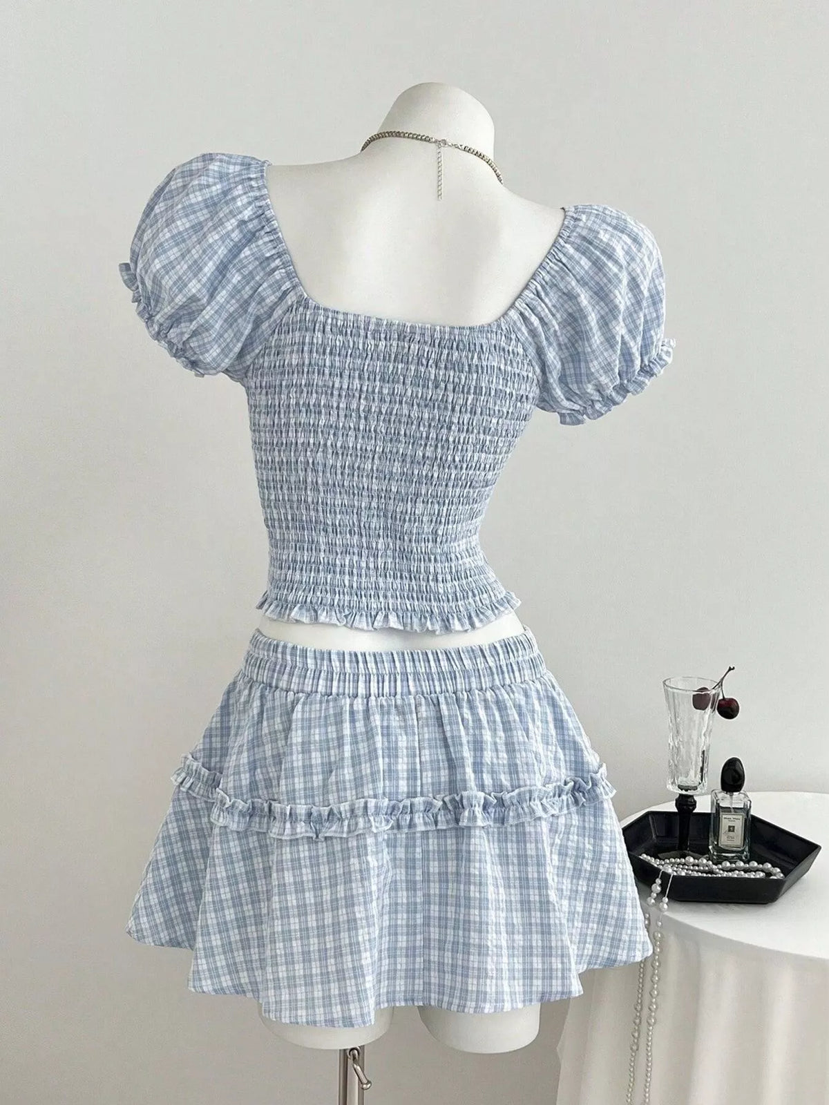 Plaid skirt set back view
