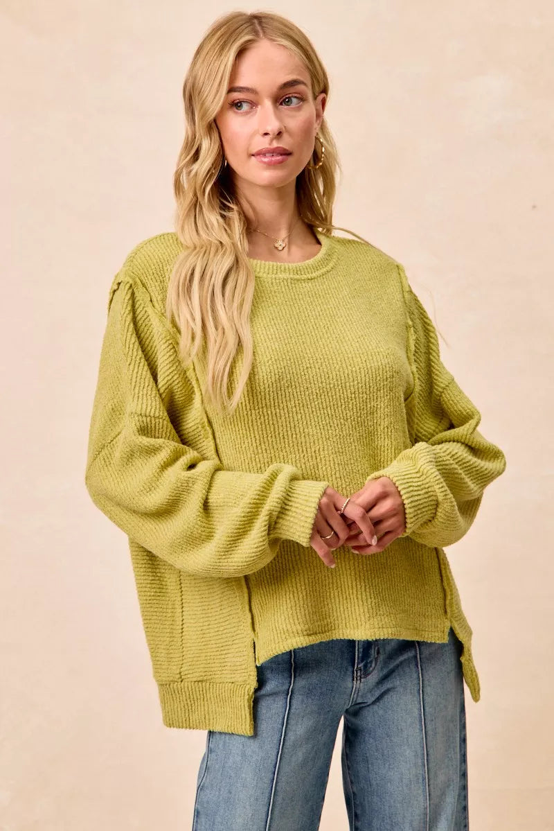 Lime green boucle sweater back view