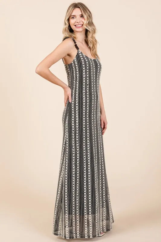Scoop neck striped maxi dress back view