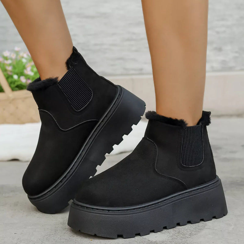Fur lined suede platform boots front view