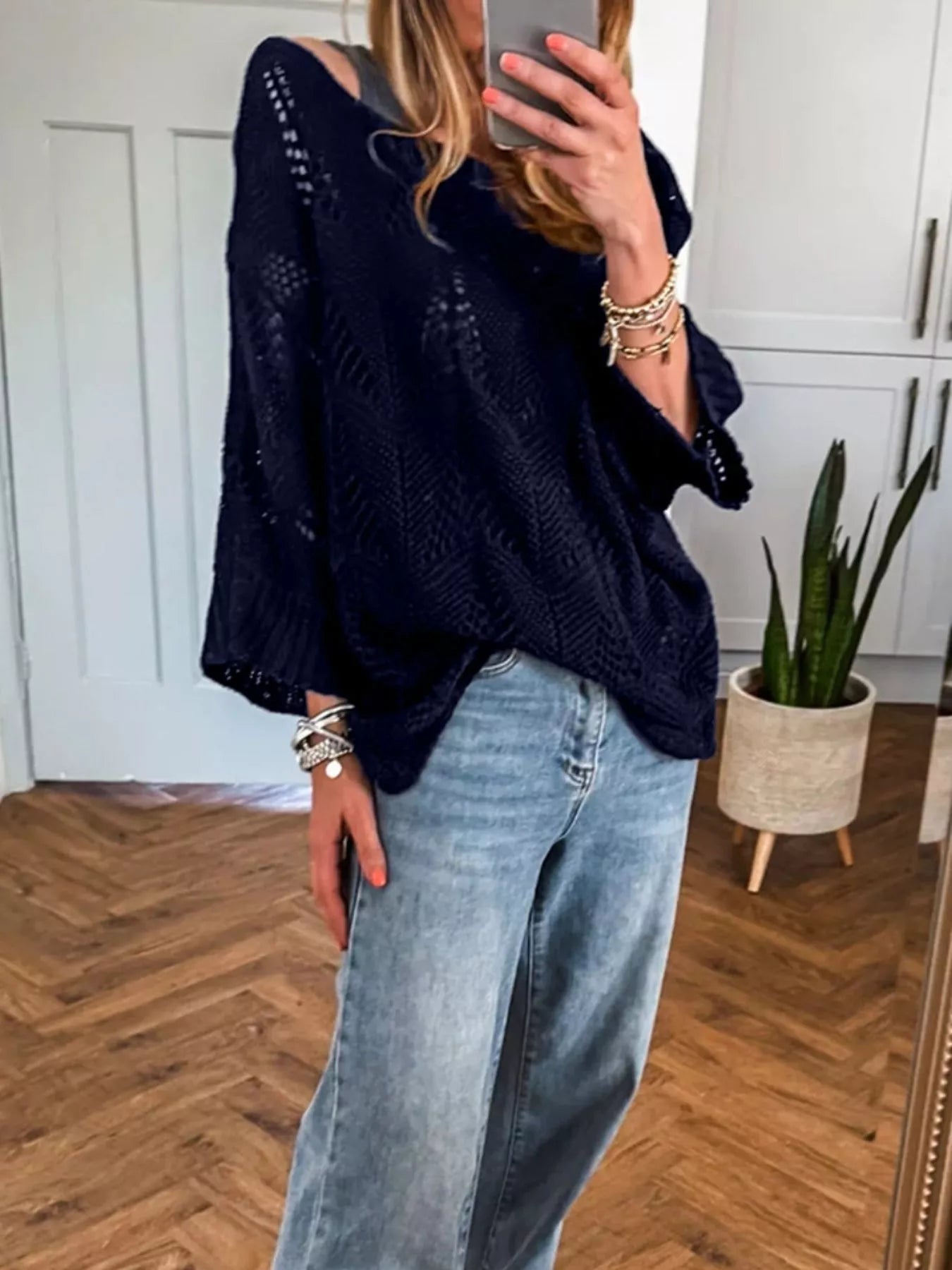 Crochet Long Sleeve Sweater - Fashorio