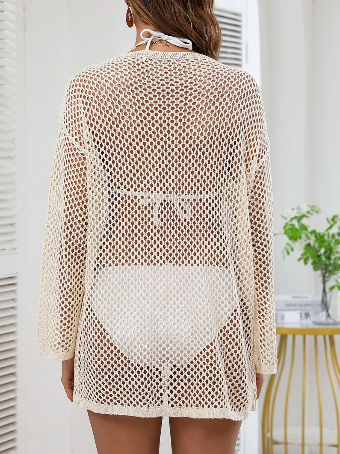 Openwork V-Neck Slit Cover-Up - Fashorio