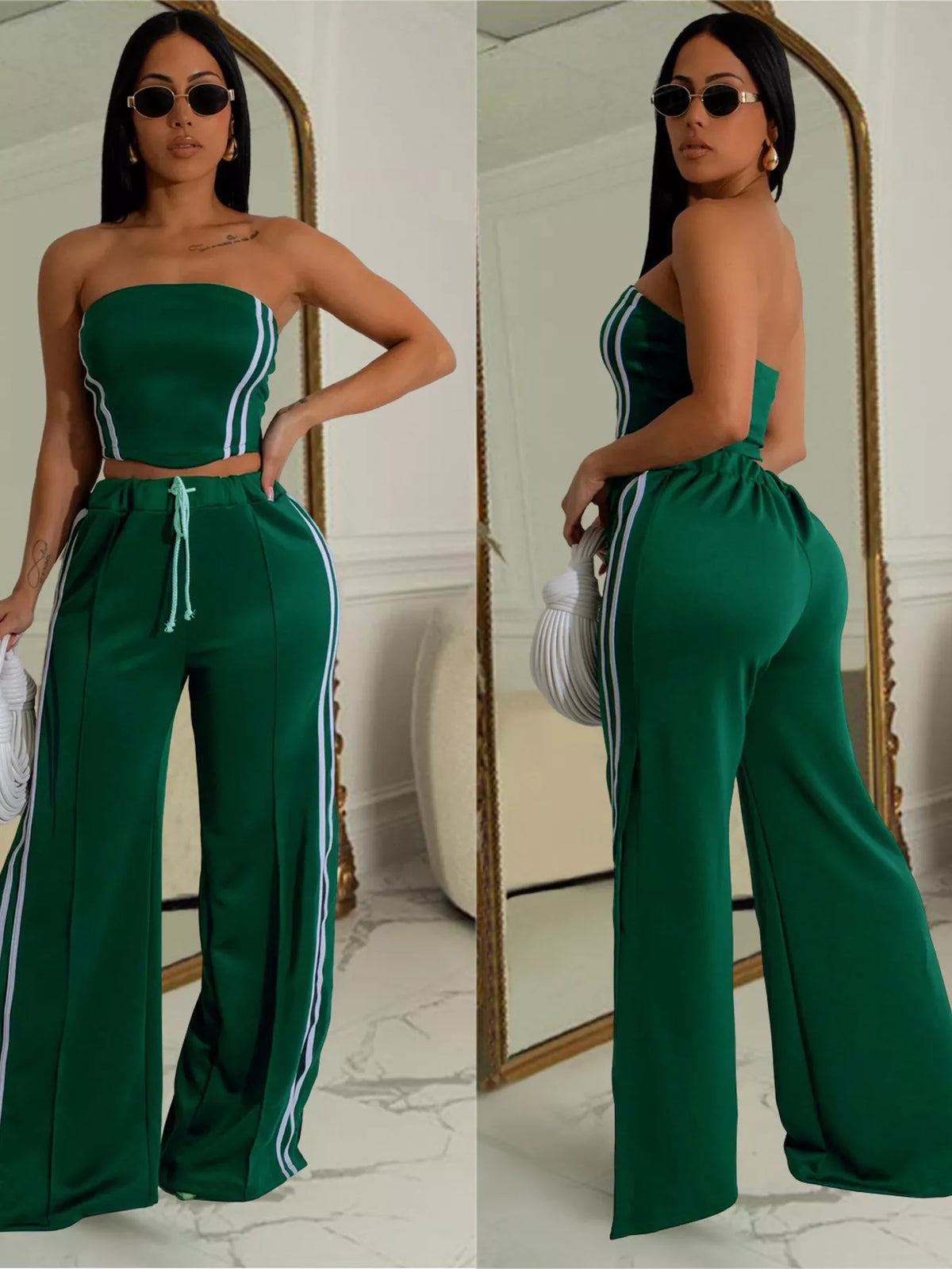 Coordinated wide leg set model view