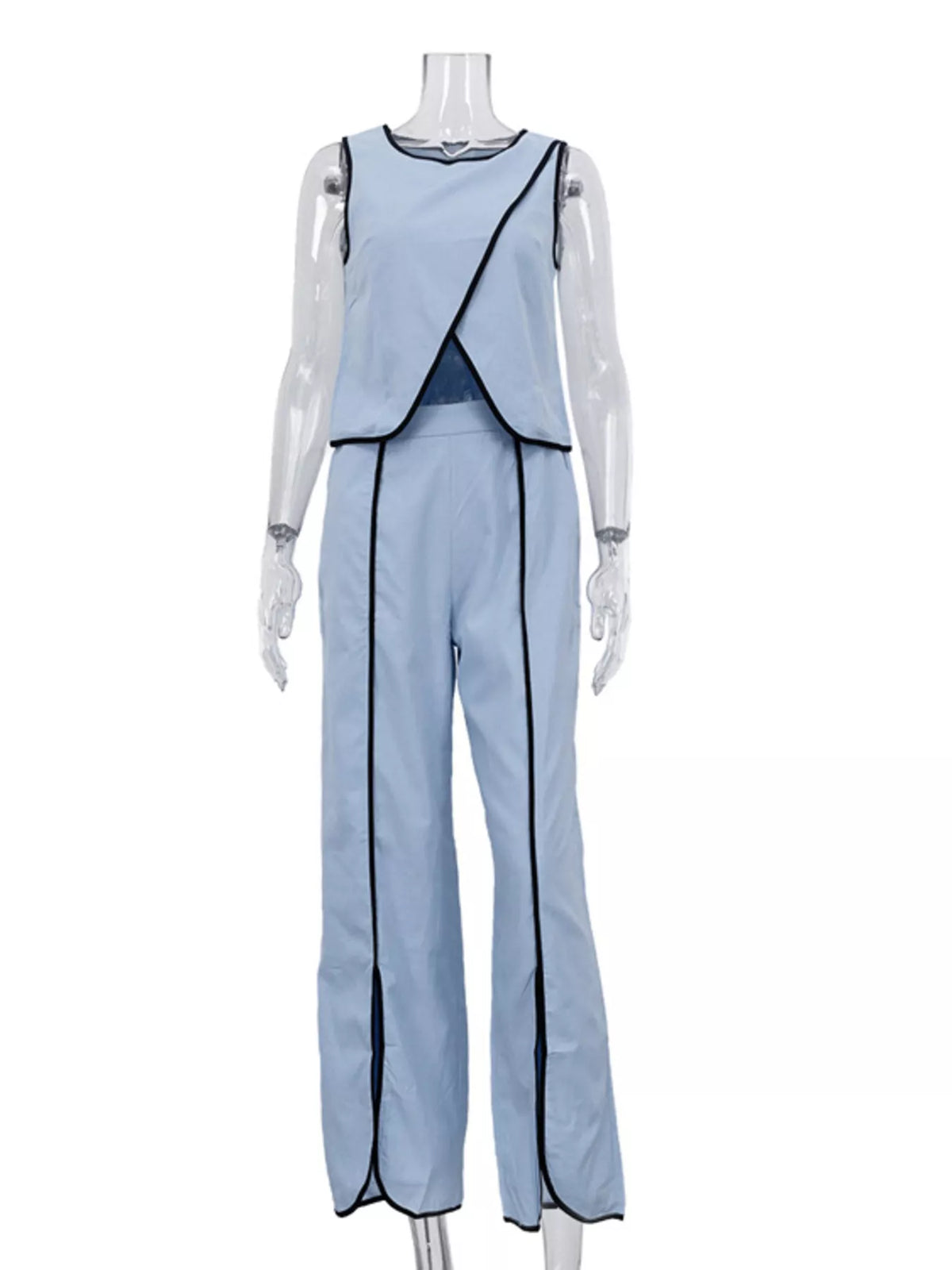 Contrast trim pants set side profile