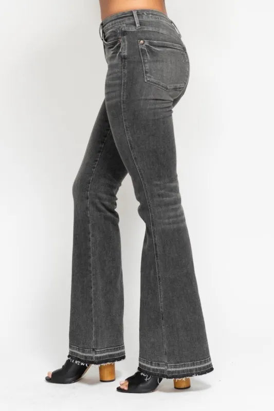 Judy Blue Mid Rise Release Hem Gray Flare Jeans, view 9