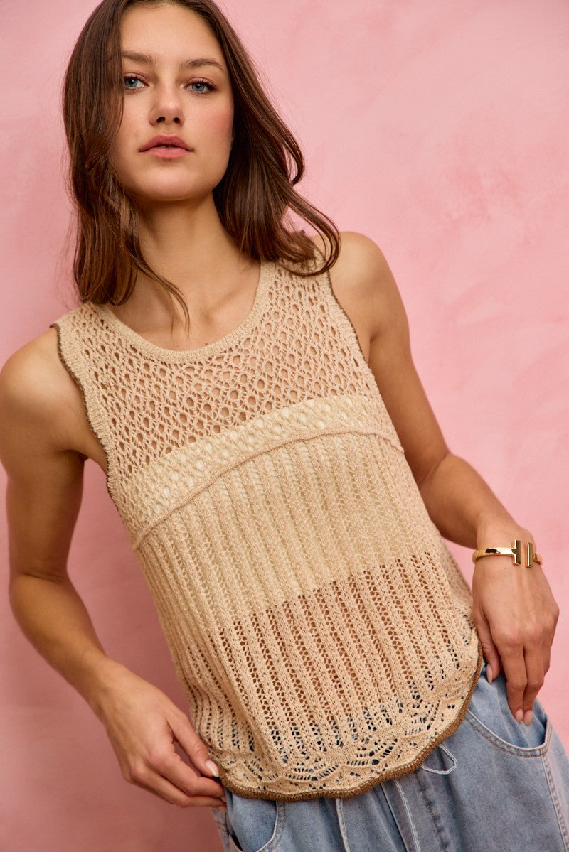 Styled crochet lace vest with layering