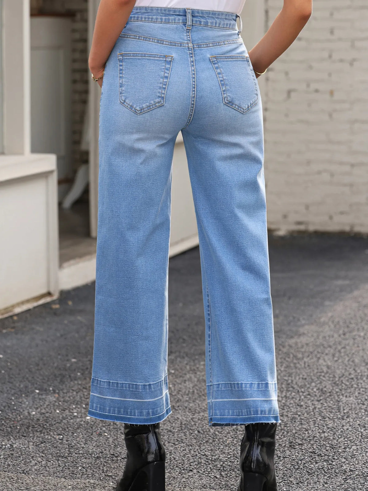 Dark gray high waist wide leg jeans