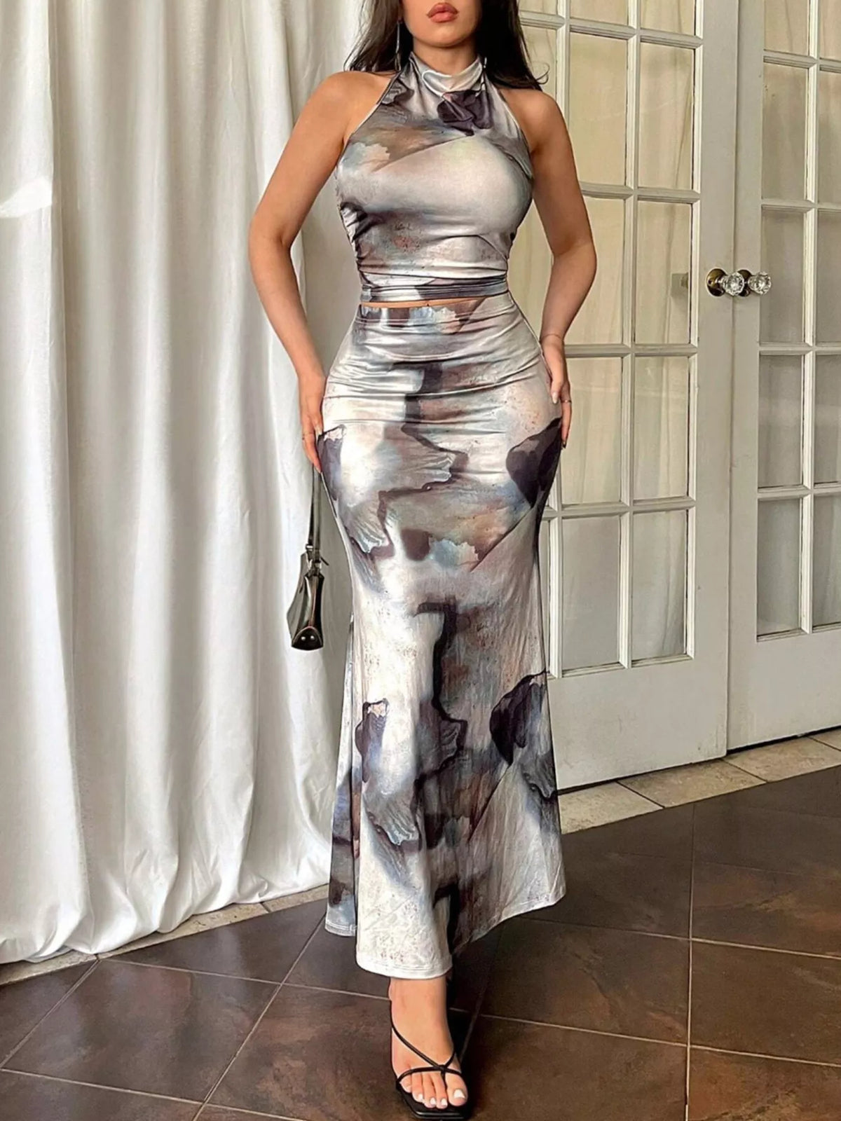 Tie dye set styled with heels