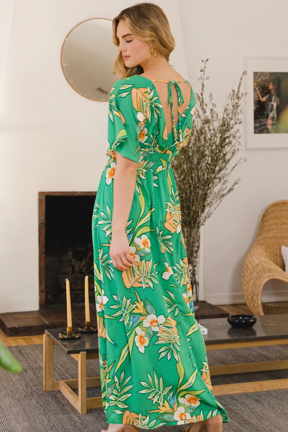Floral maxi dress tie back detail