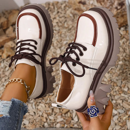 Round Toe Block Heels Loafers White - Fashorio