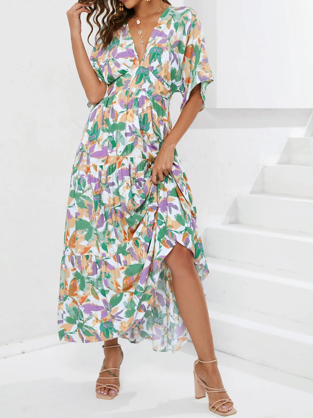 Boho floral midi dress side view