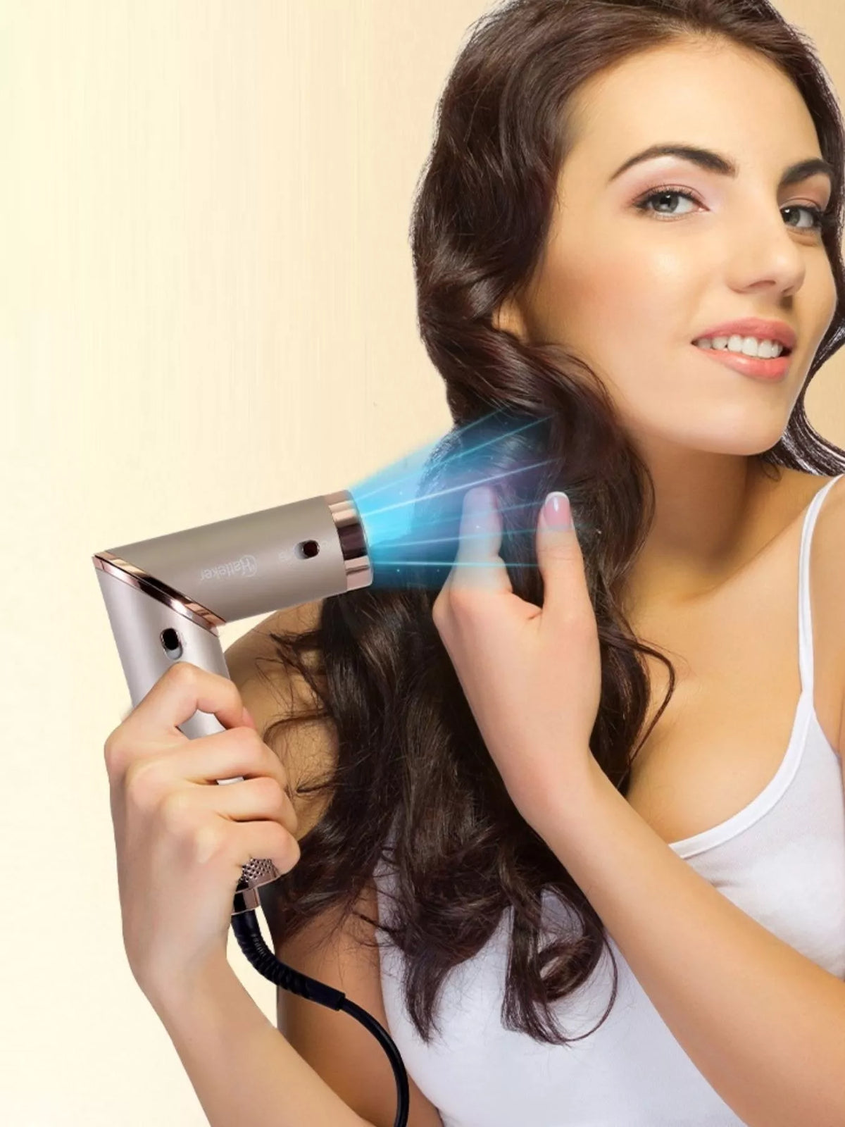 Folding hair dryer and curling iron side view