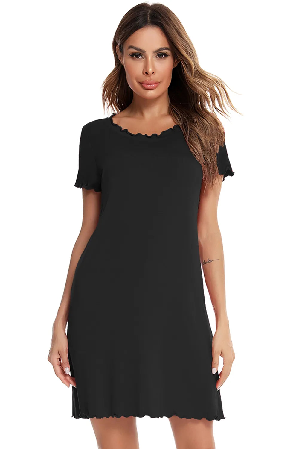 Round Neck Short Sleeve Lounge Dress - Fashorio