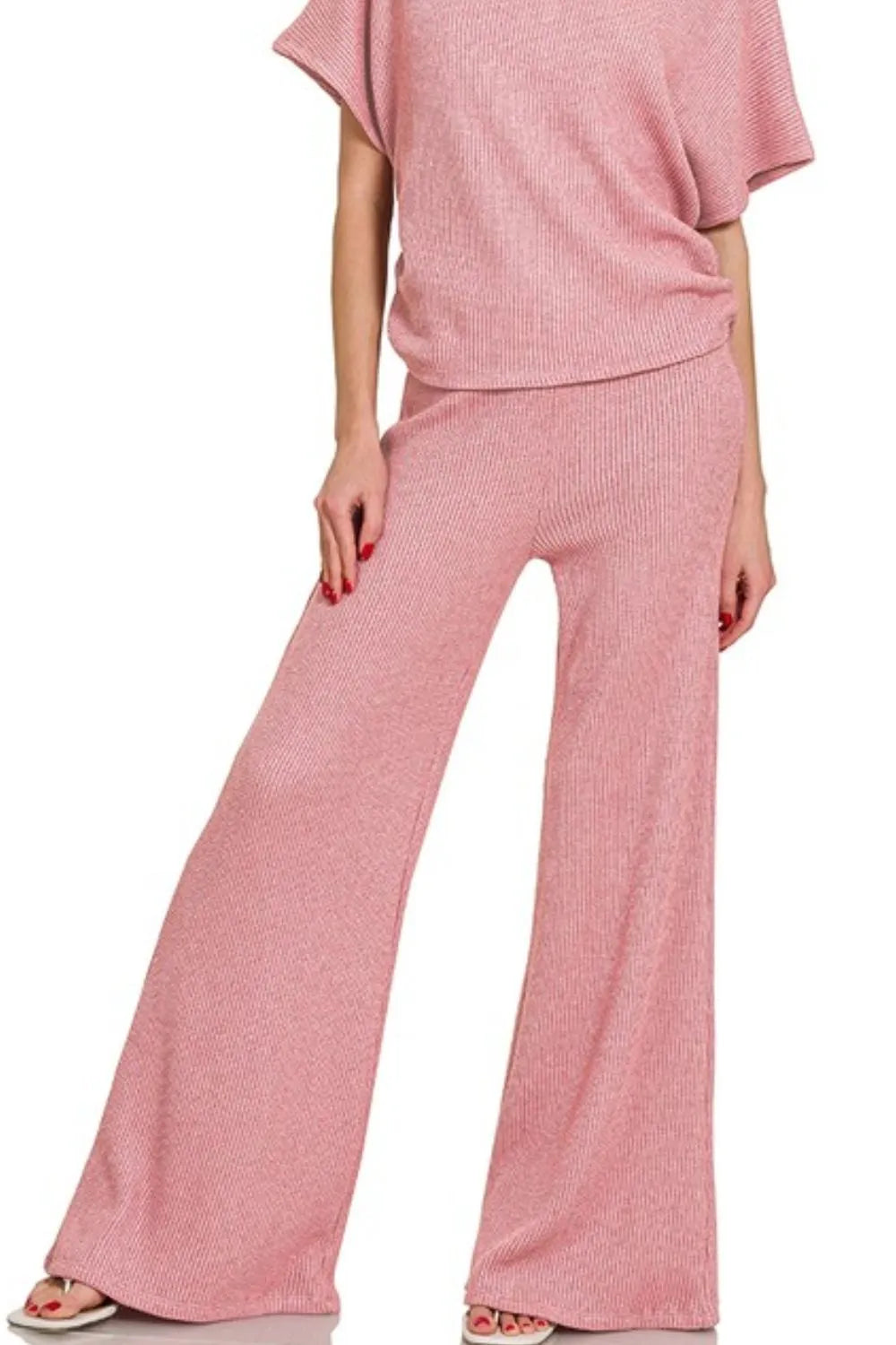Zenana Sweater Mock Neck Top & Long Pants Set - Fashorio