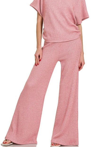 Zenana Sweater Mock Neck Top & Long Pants Set - Fashorio