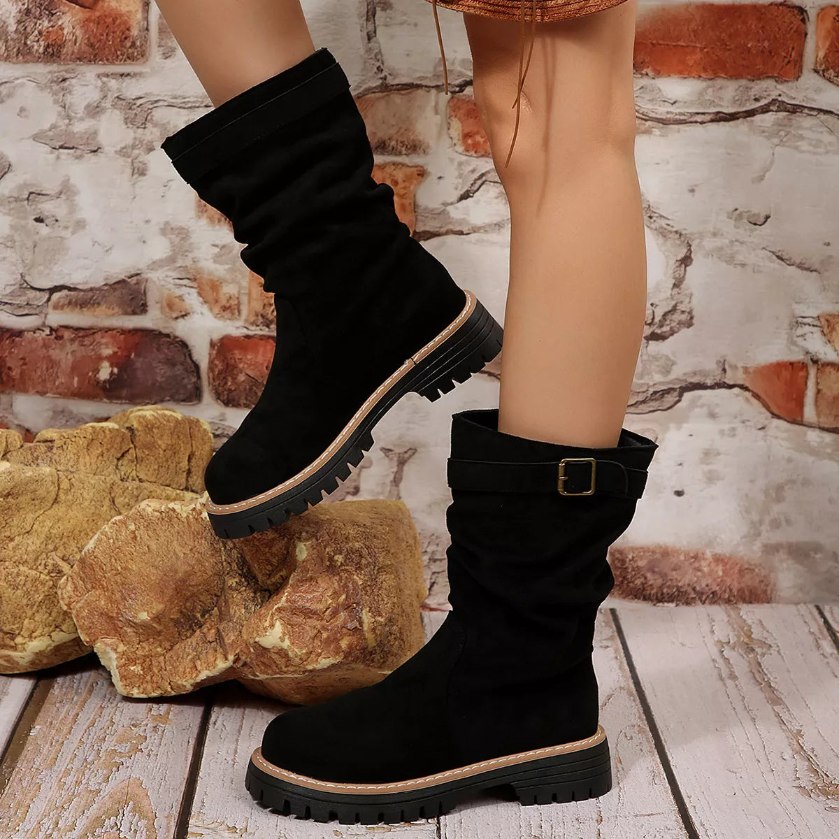 Buckle accent slouch boots back view
