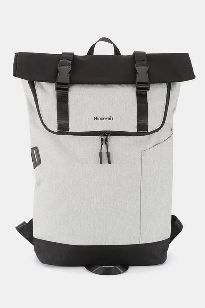Himawari Contrast Waterproof Canvas Backpack Bag Light Gray One Size - Fashorio