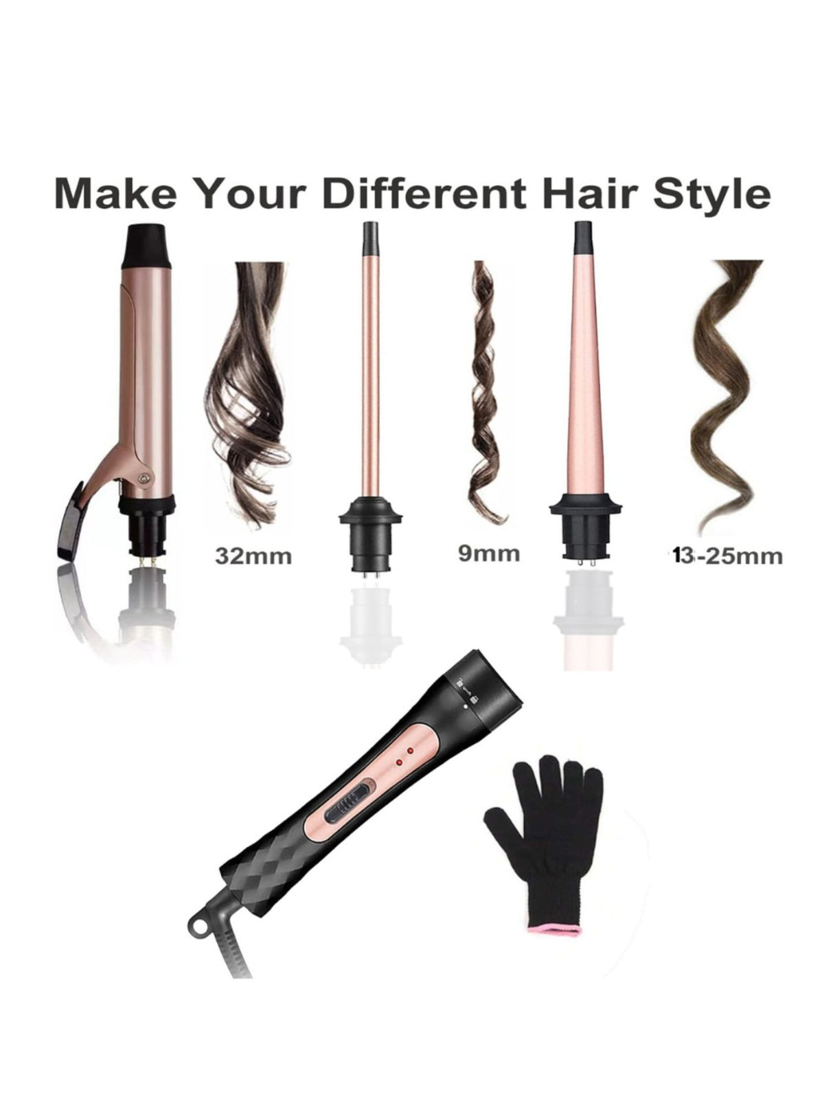 Rose gold adjustable curling iron set