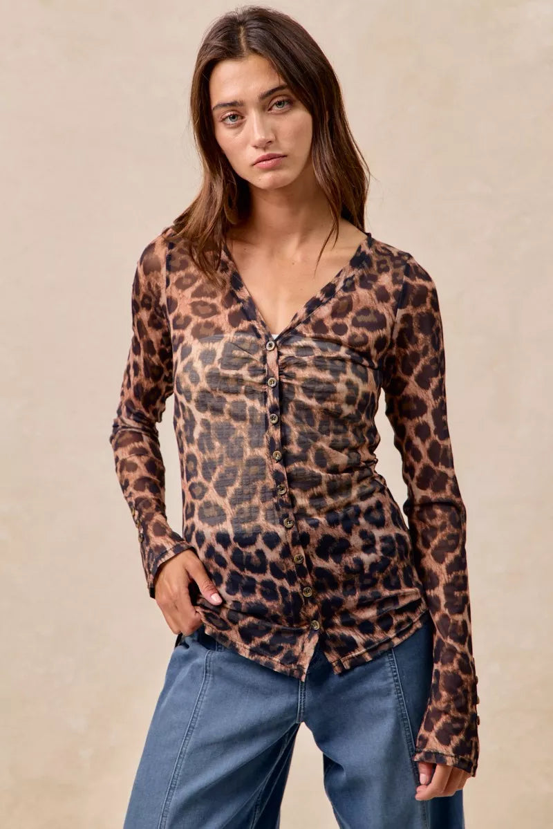 Sheer leopard shirt full length styling