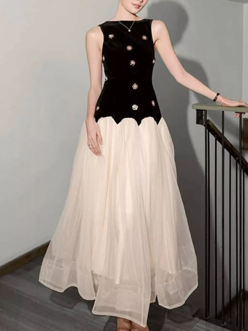 Sleeveless tulle maxi dress front view