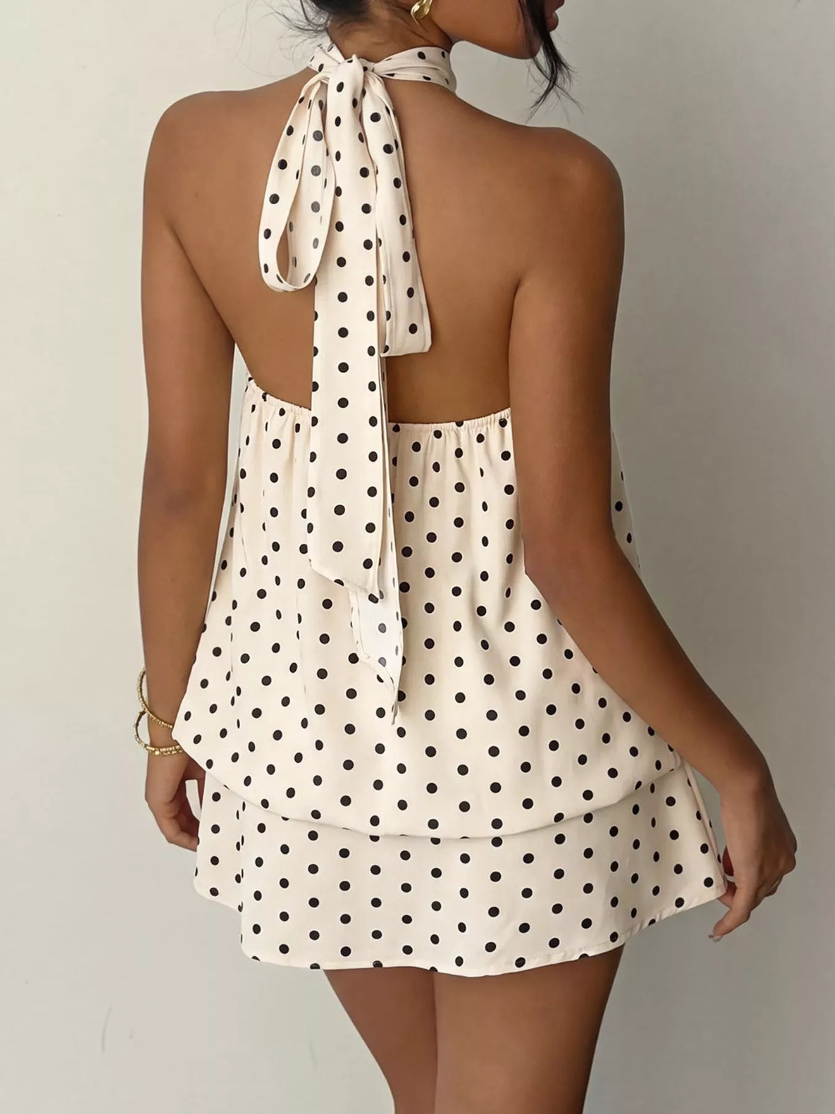 Polka dot dress in coffee brown