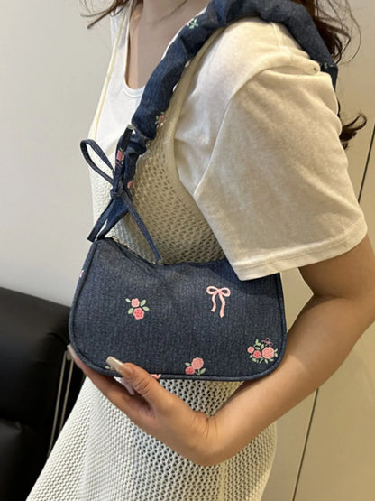 Embroidered Ruched Strap Shoulder Bag - Fashorio