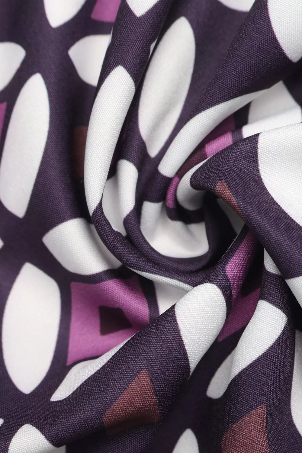 Mauve geometric print maxi skirt fabric close up