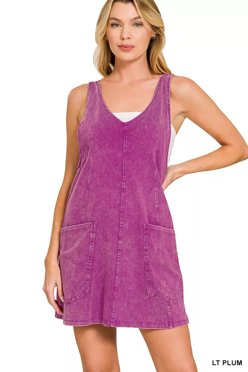 Acid Washed Overall Knit Mini Dress