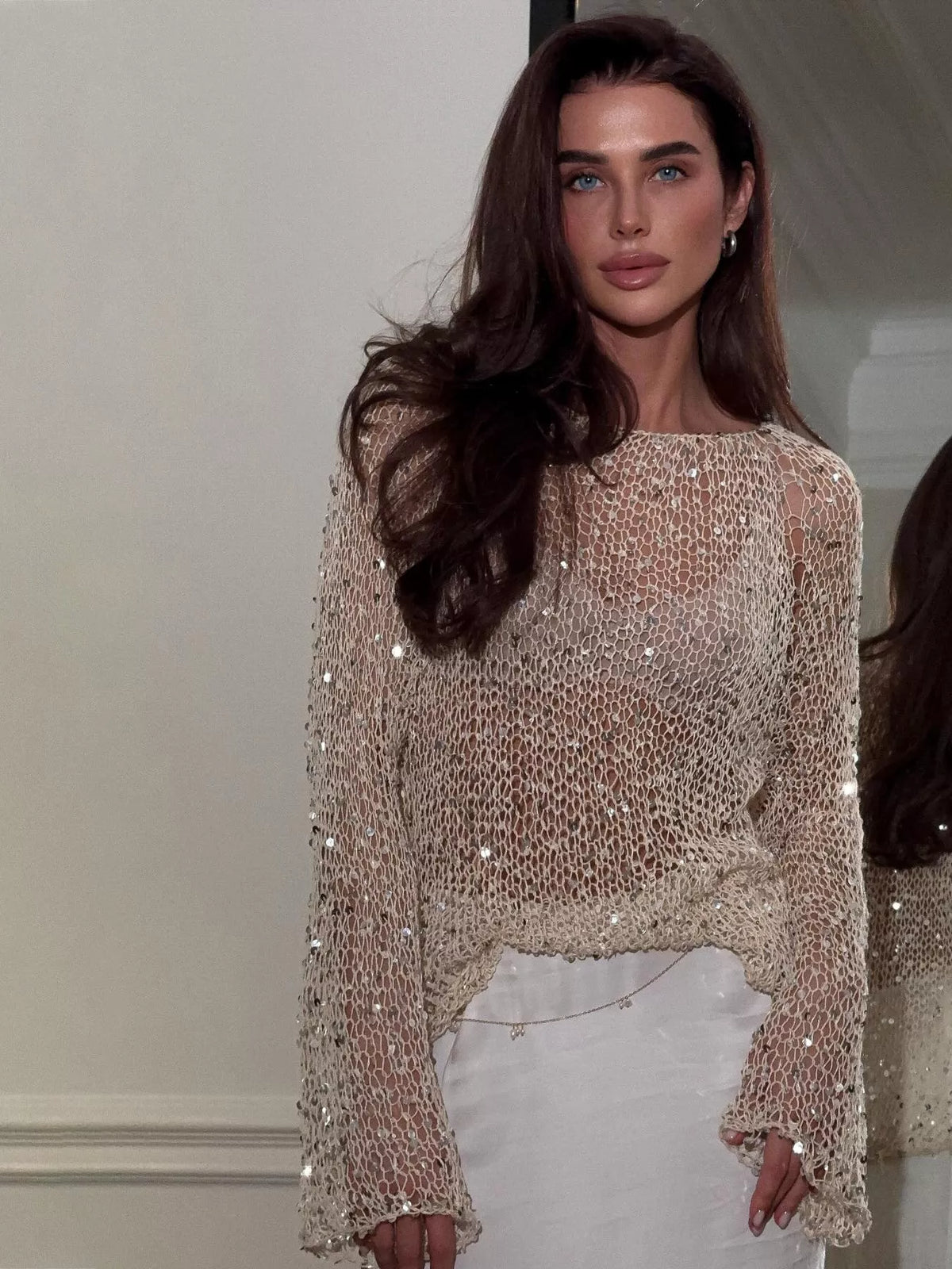 Sequin sheer cover up over swimsuit