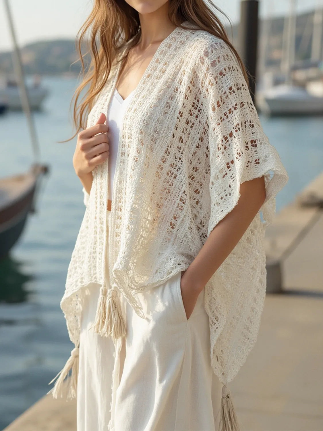 Tassel knit cover up angled view
