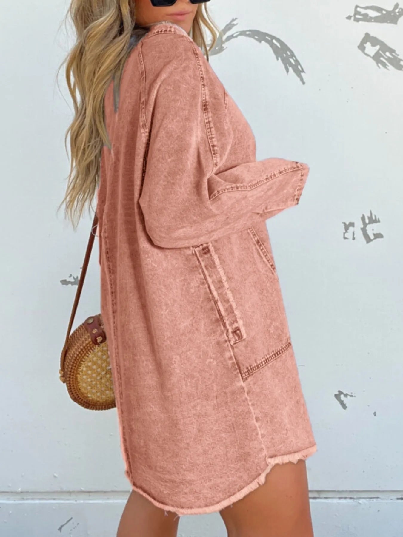 Full Size Button-Front Long Sleeve Denim Shirt Dress Plus Size - Fashorio