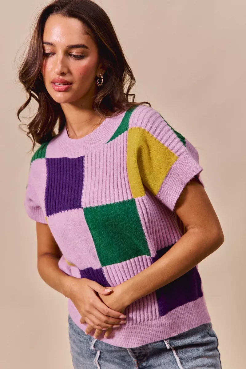 Check Plaid Casual Sweater Top in Lavender view 11