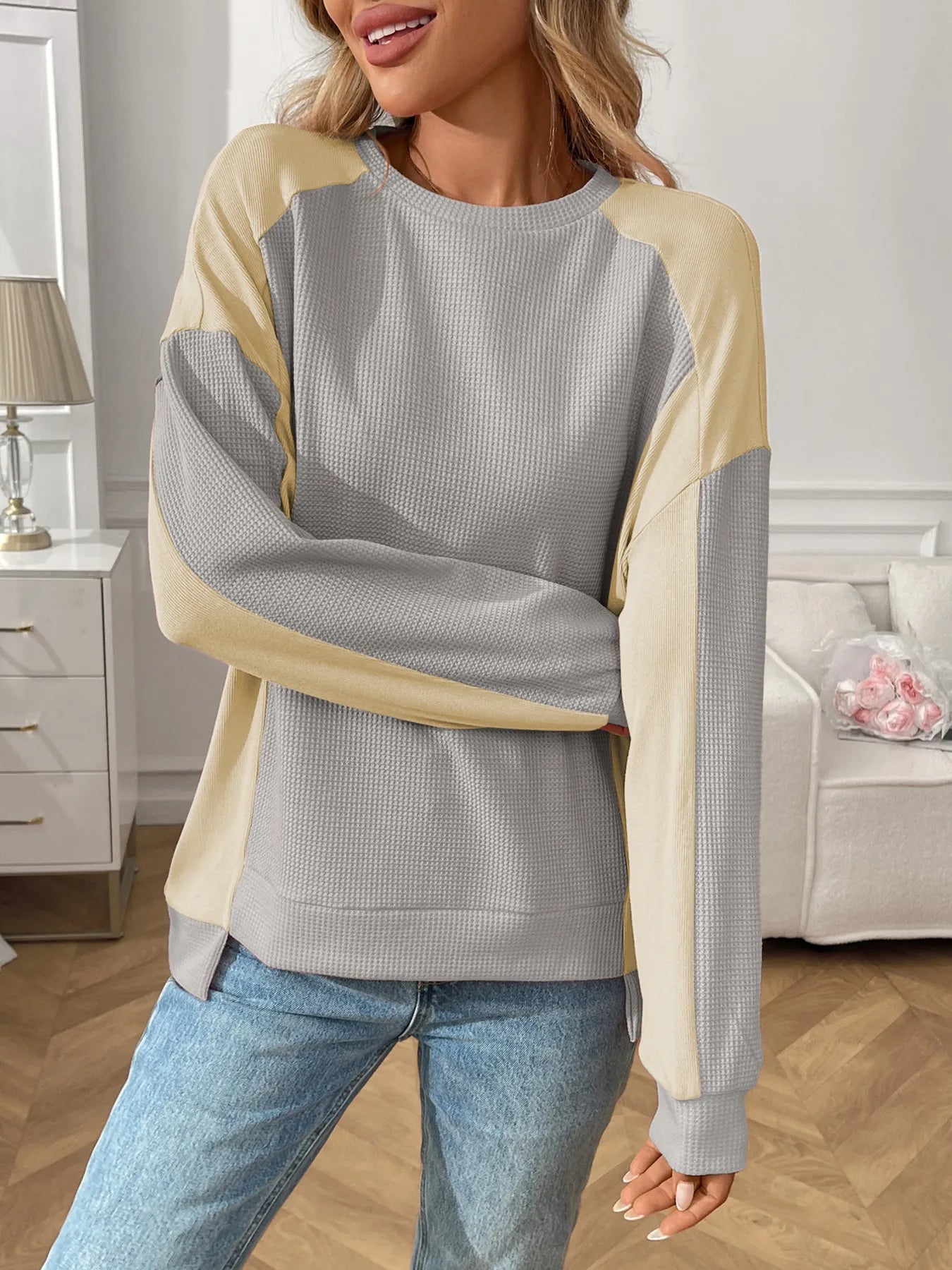 Color Block Long Sleeve Sweatshirt - Fashorio