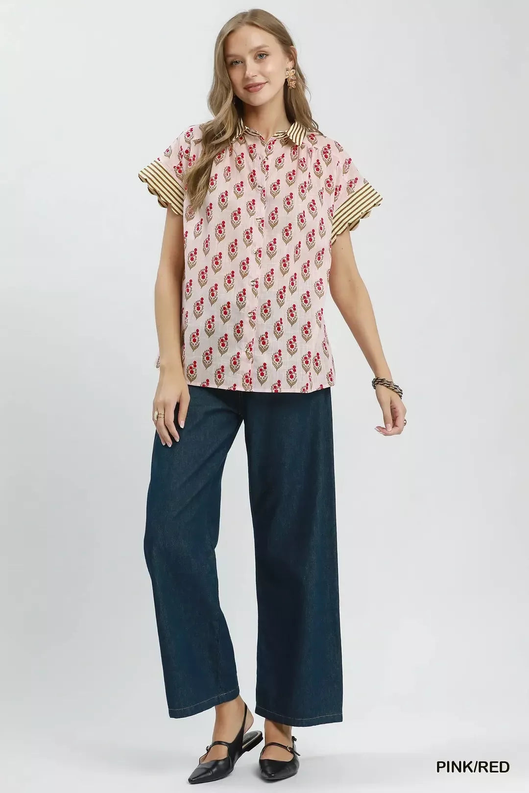 Pink and red floral shirt back view
