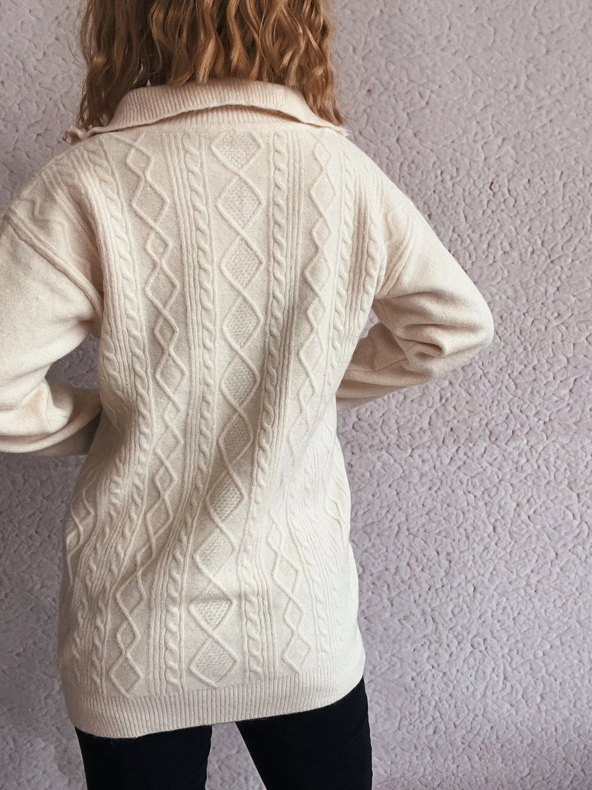 Texture zip collar long sleeve sweater, back texture