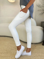 Wide Waistband Sports Leggings White - Fashorio