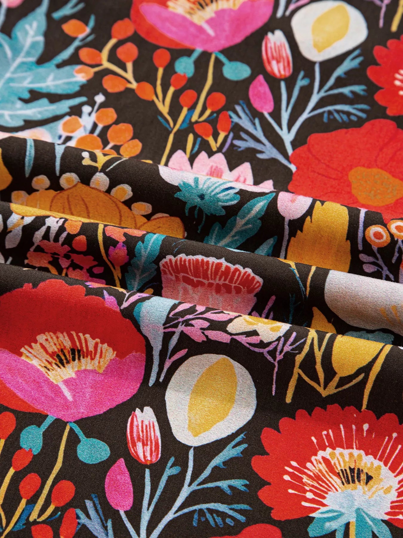 Floral 3/4 Puff Sleeve Tied Neck Blouse - Fashorio