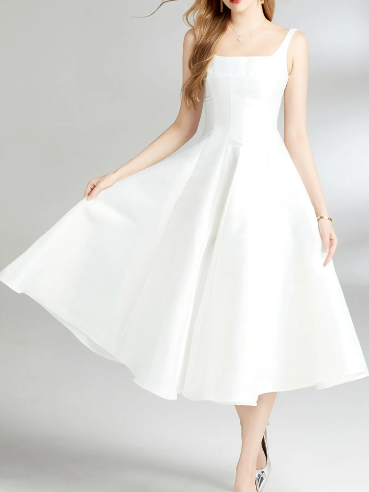 A Line Midi Sleeveless Dress fabric close up