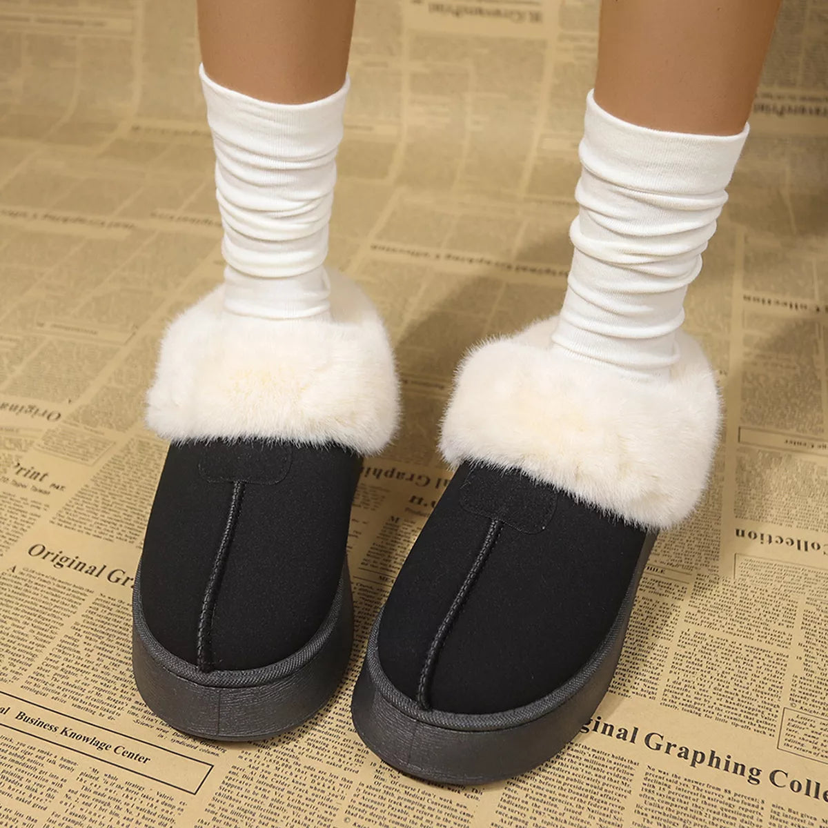 Fuzzy Platform Ankle Boots sole and tread view