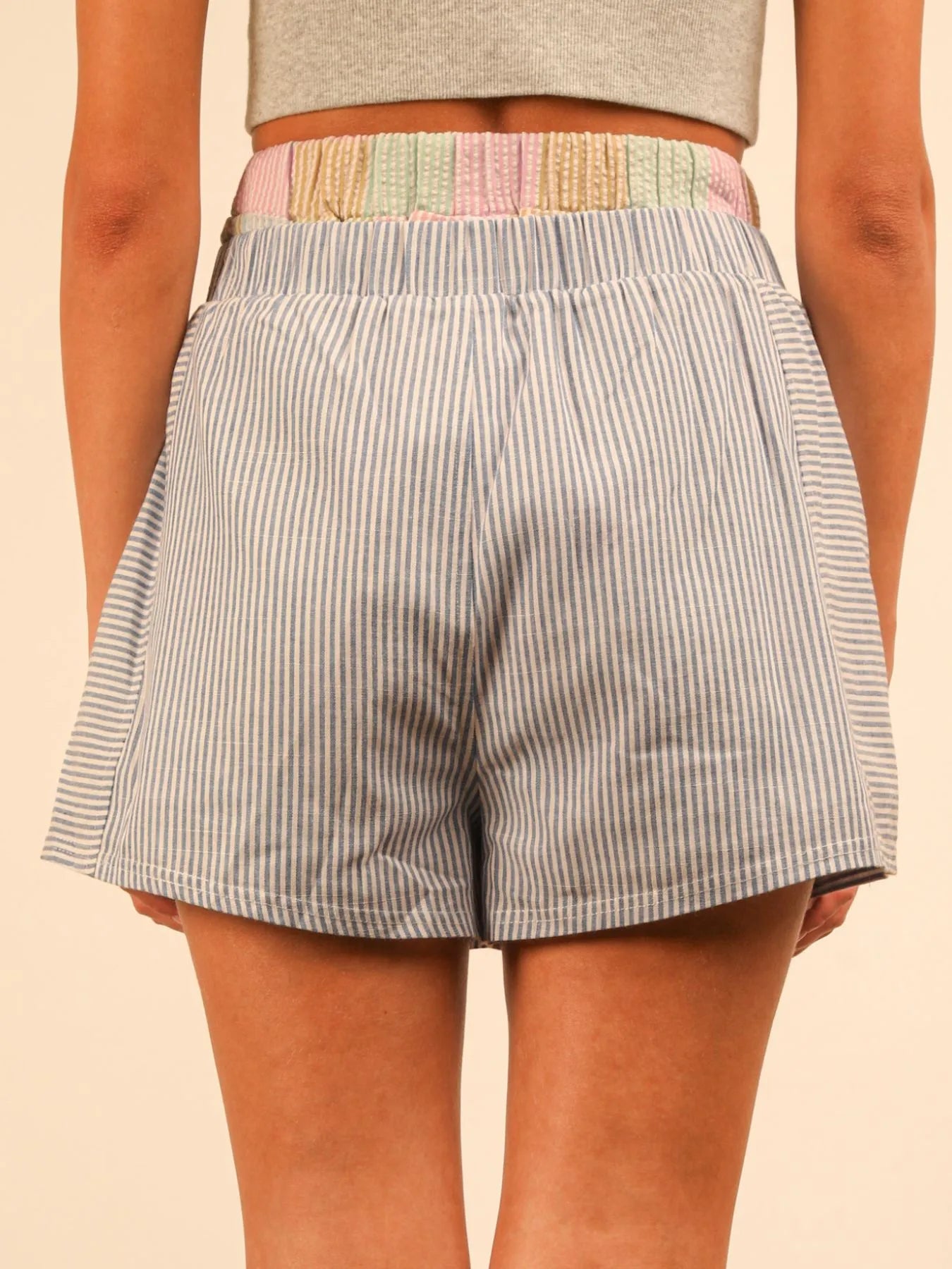 Striped High-Waist Shorts - Fashorio