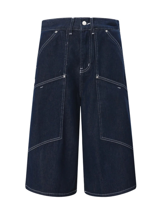Men's Wash Cargo Denim Shorts Dark Blue - Fashorio