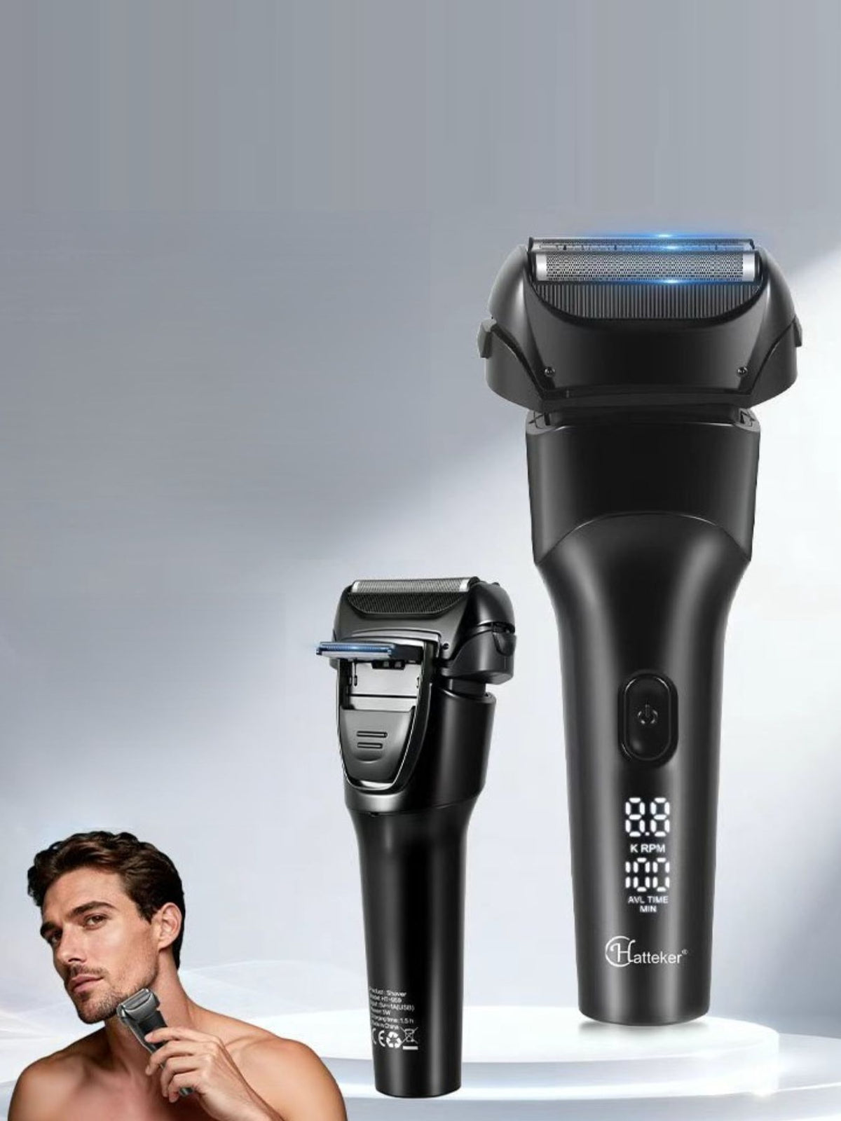 Electric shaver with LED display side view
