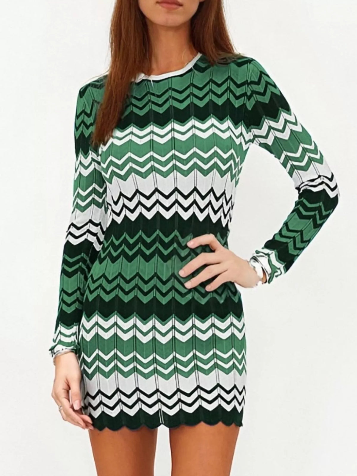 openwork wave pattern knit sweater dress back view
