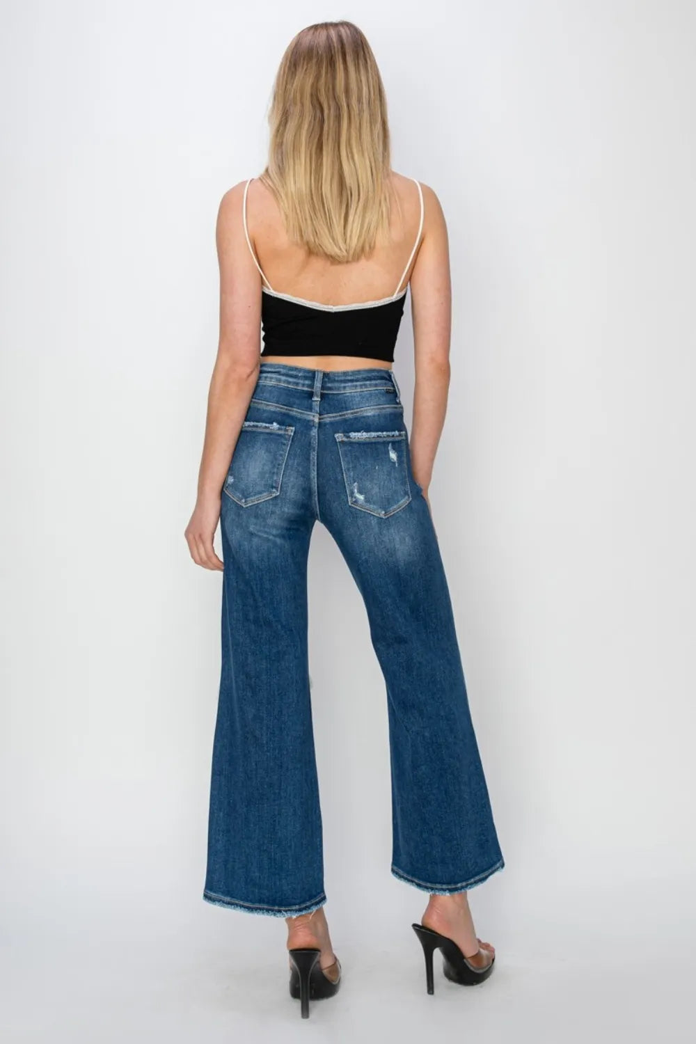 Risen Full Size High Rise Patch Detailed Wide Leg Crop Jeans - Fashorio