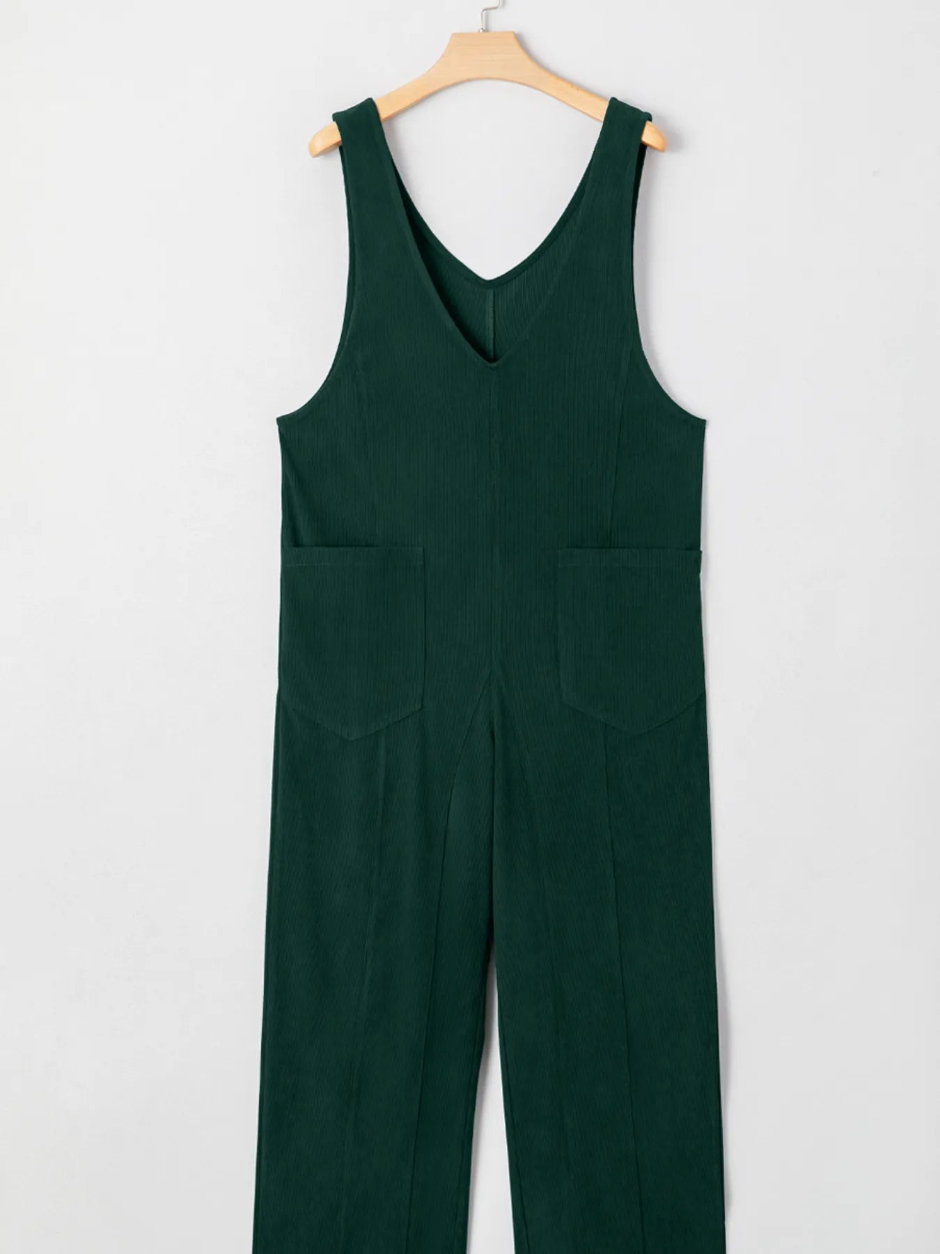 Corduroy V Neck Patched Pocket Sleeveless Jumpsuit - Fashorio