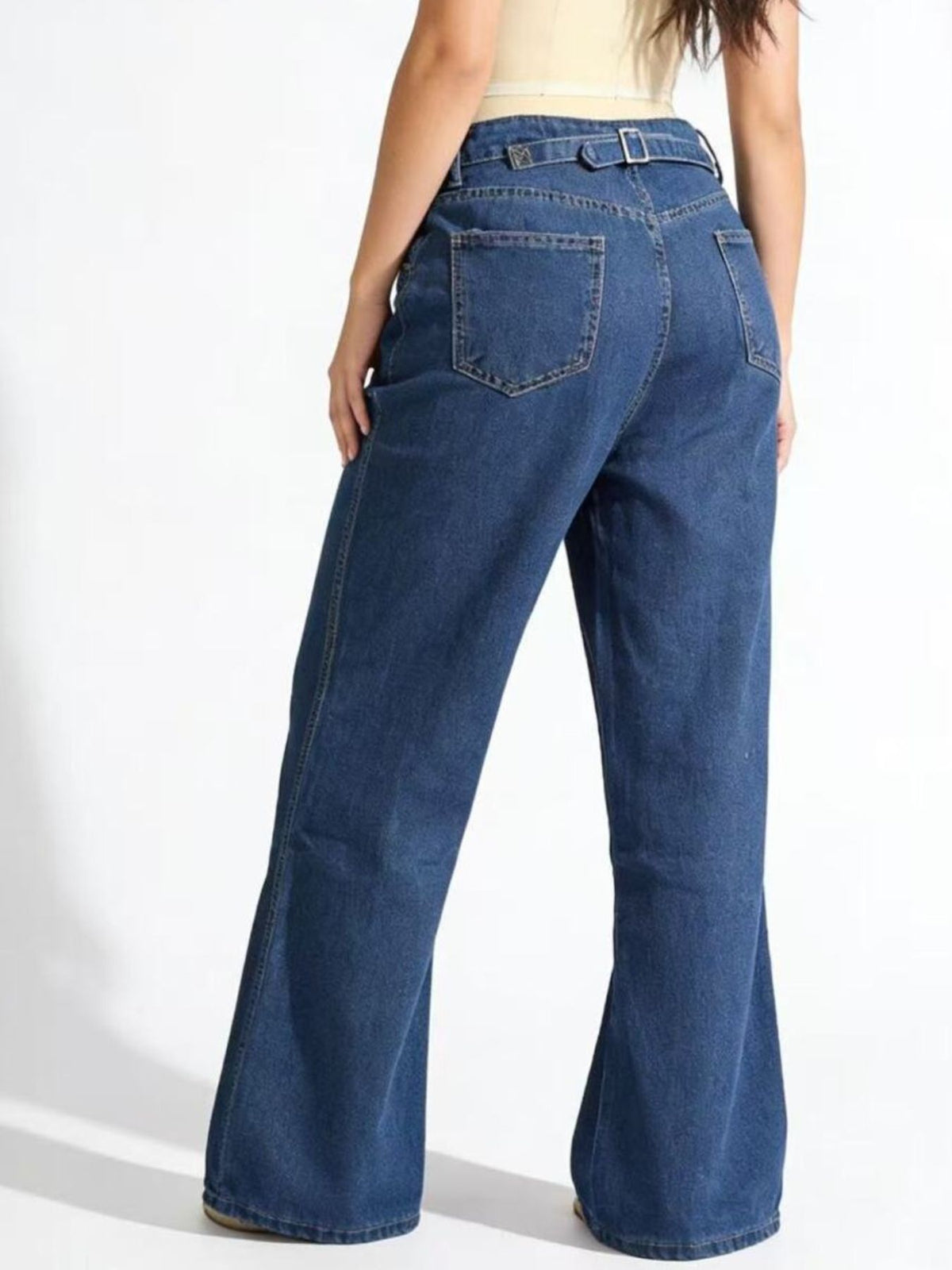 High waist dark wash jeans full length styling